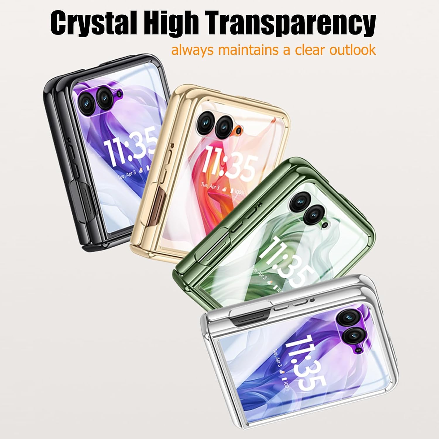 Transparent Case for Motorola Razr 50 Ultra with Built-In Screen Protector and Hinge Protection, Luxury Clear Hard PC Coating Shockproof Case for Motorola Razr+ 2024 (Silver) - Green image number 6