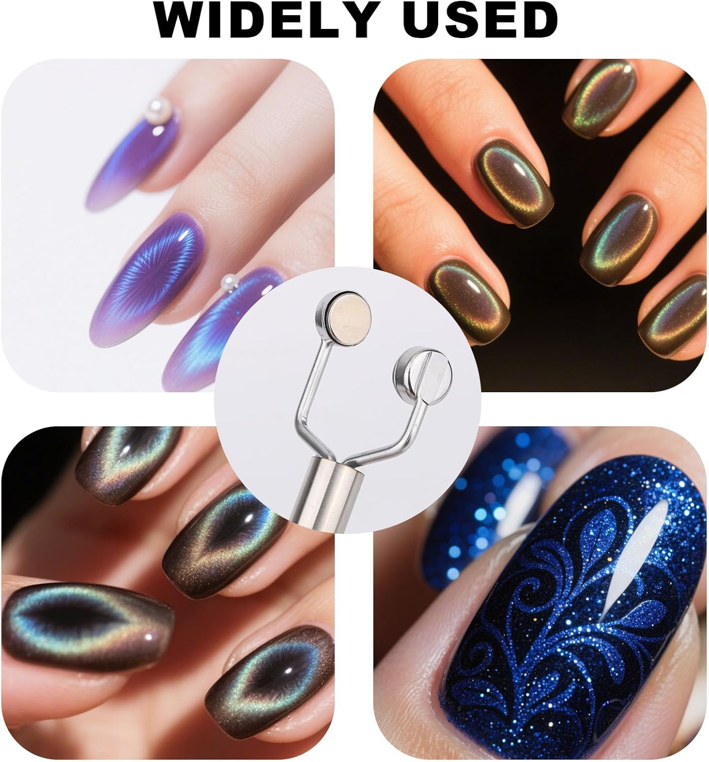 3 in 1 Cat Eye Magnet for Nails, Nail Design Tool Y-Shaped Double Head Stainless Steel Magnetic Fingernail Cateye Magnets Gel Polish Accessories for Home DIY Salon Studio Art (Silver) image number 3