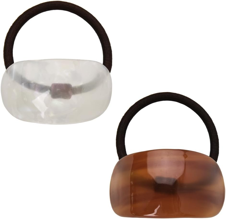 Guqqeuc 2 PCS Tortoise Shell Ponytail Hair Cuffs - Geometric Hair Ties Wrap for Women & Girls - Acetate Ponytail Ring Set for Long Thick Hair - 2 Count (Pack of 2) - Khaki, Pearl White image number 6