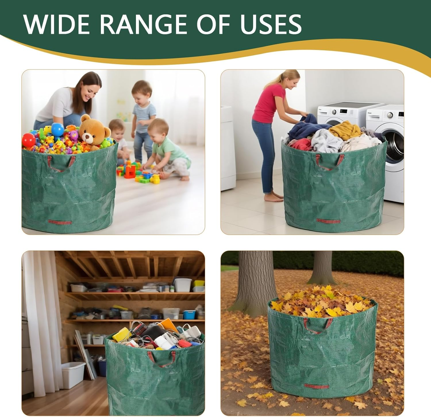 3 Pack Reusable 500L Heavy Duty Garden Waste Bags with Handles - Polypropylene Laminated Grid Fabric, for Collecting Yard Debris, Leaves & Grass Clippings image number 1