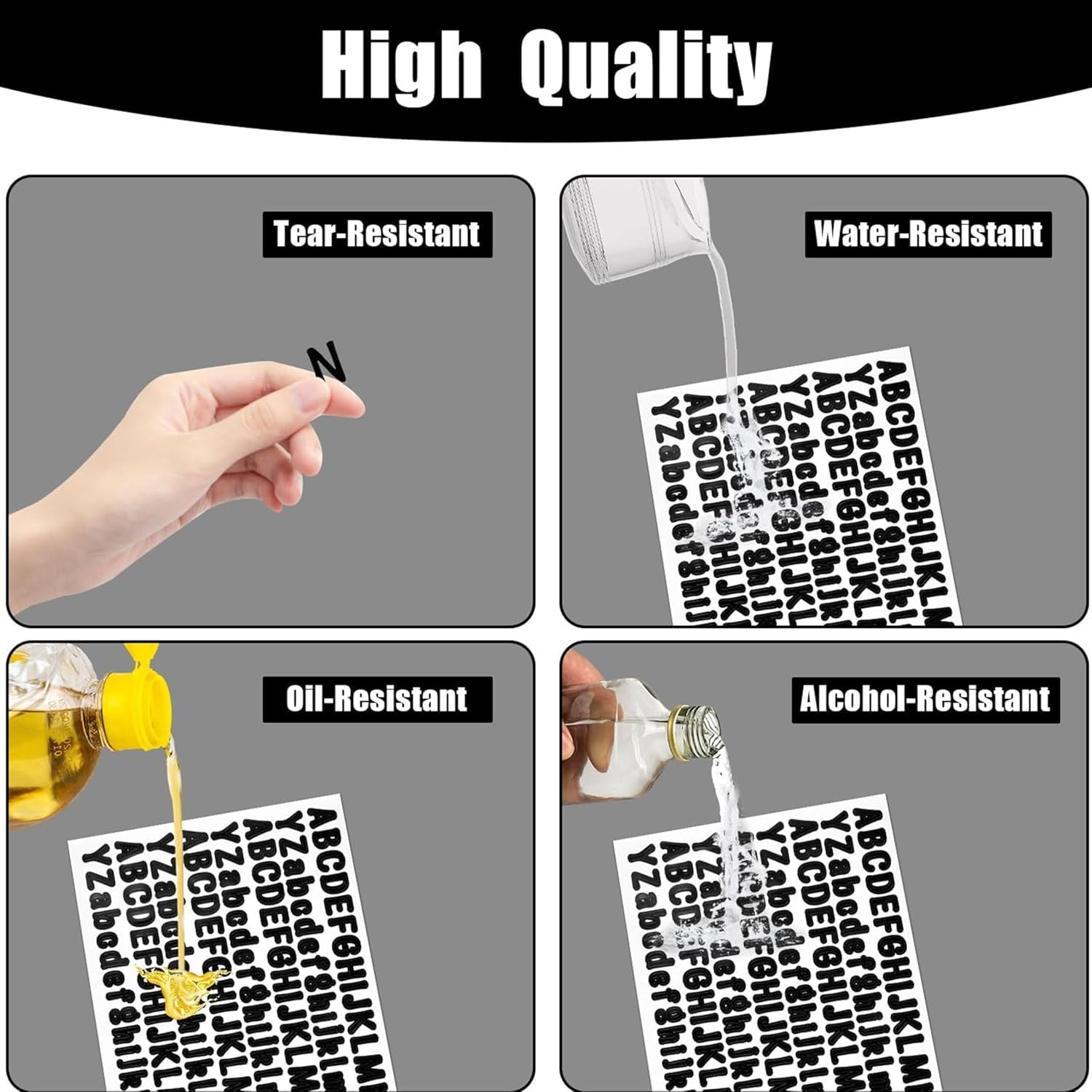 2080Pcs Letter Stickers - 10 Sheets of Vinyl Alphabet Stickers (1/2 Inch) in Uppercase & Lowercase - Small Decals for Scrapbooking, Classroom Use, and Craft Projects (Black)