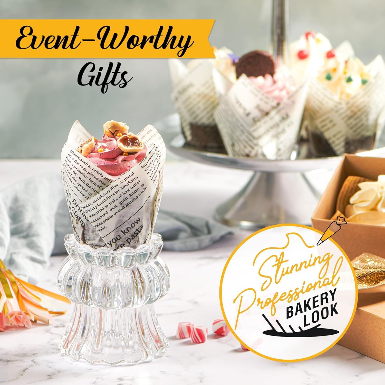 250Pcs Tulip Cupcake Liners for Baking Cups Unbleached European Parchment Paper Tulip Muffin Liners, Christmas Cupcake Paper Wrappers, Wedding, Birthday, Party, Standard Size, 5 Colors