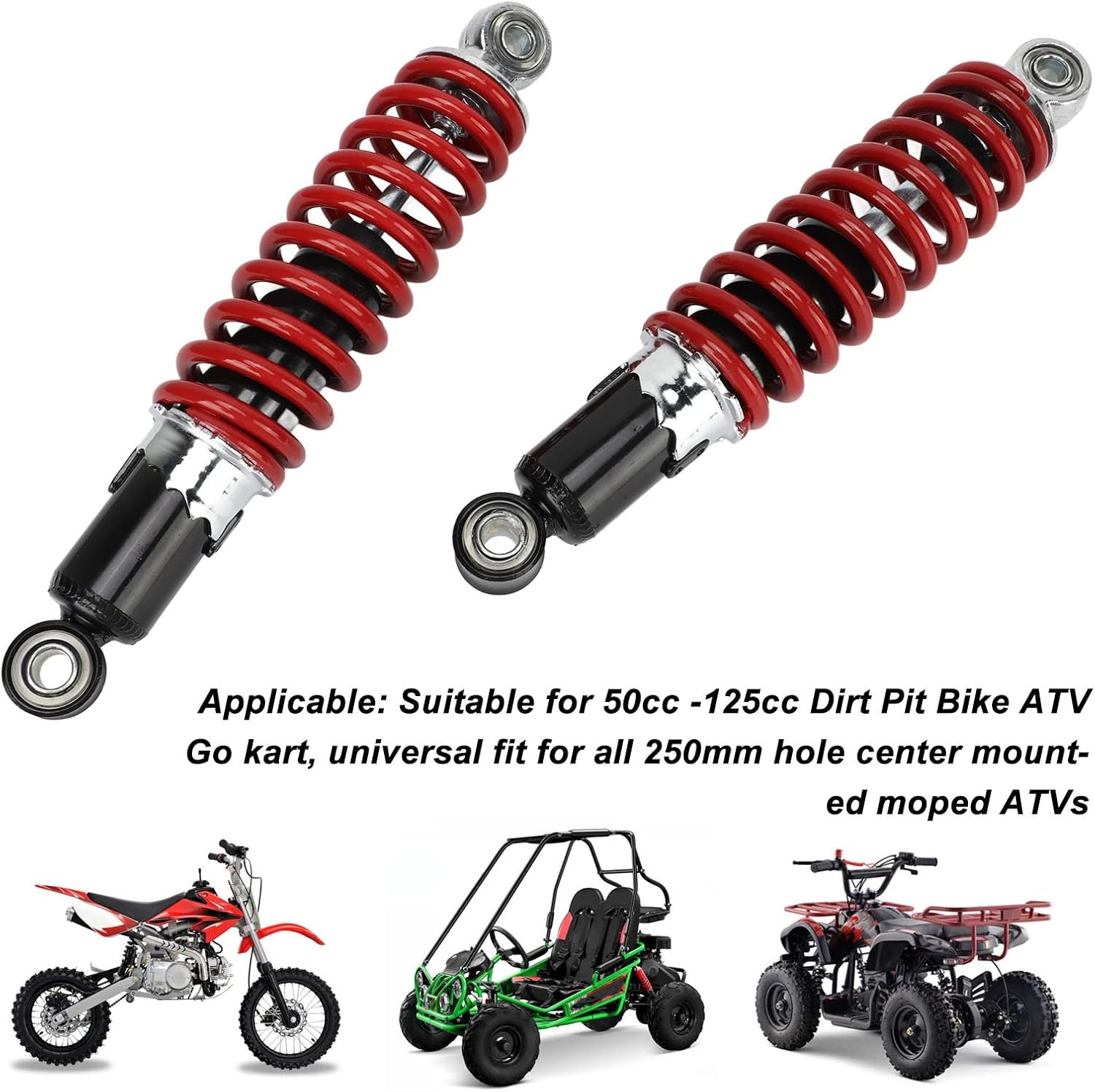 2 Pcs Suspension Shock Absorber, 250Mm Hole Center Distance, Adjustable Spring Suspension Damper for Dirt Pit Bike ATV Go Kart image number 6