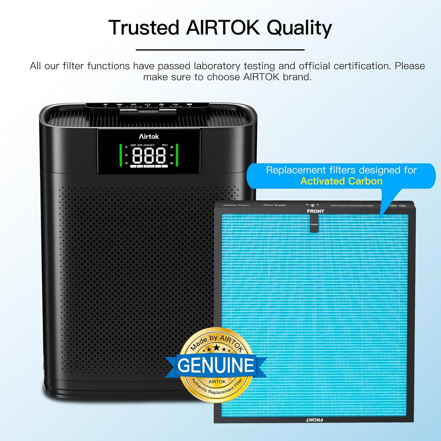 Airtok AP2301 Genuine Air Purifier Activated Carbon Filter, High-Efficiency HEPA Filter Replacement Filter for AP2301 Air Purifer, Enhanced Version image number 3