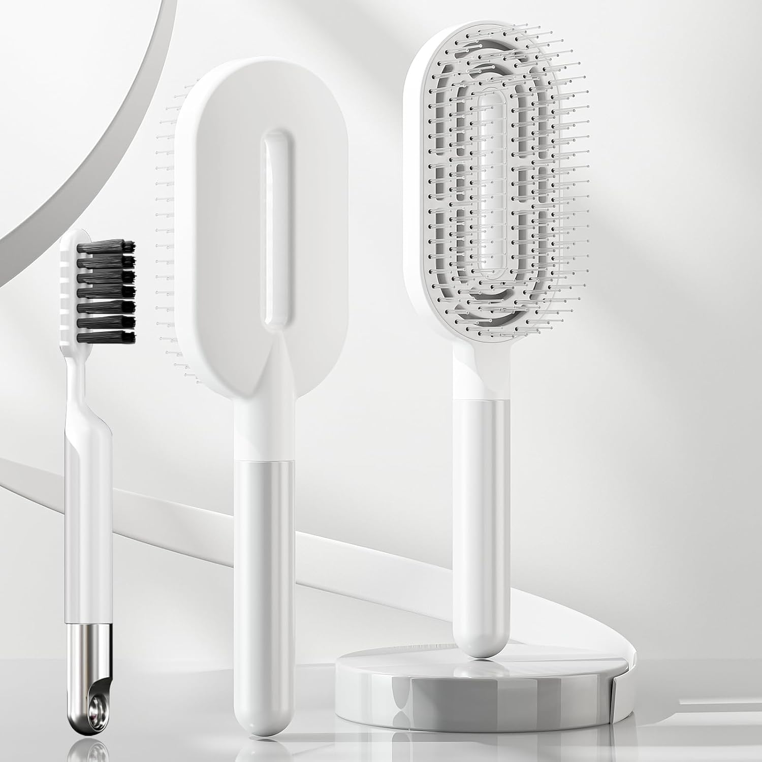 Whaleo Hair Brush without Pulling for Men and Women - Detangling Brush Also for Curls and Long Hair - Hair Brush Unique Professional Brush Long Hair with Hair Brush Cleaner, White image number 5