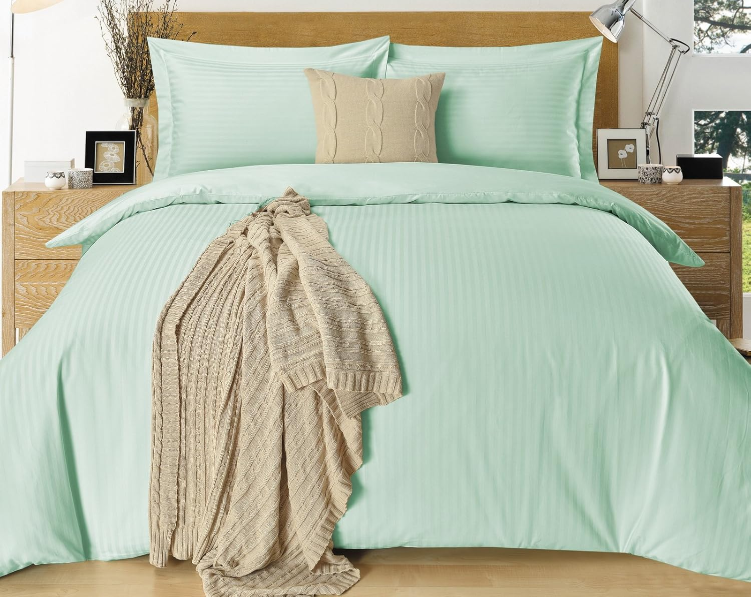 1200TC 100% Pure Cotton Luxury 3 Piece, Duvet Cover Set, with 2 Decorative Tailored Pillowcases in Choices of 5 Colors (King Size, Cloud) image number 1