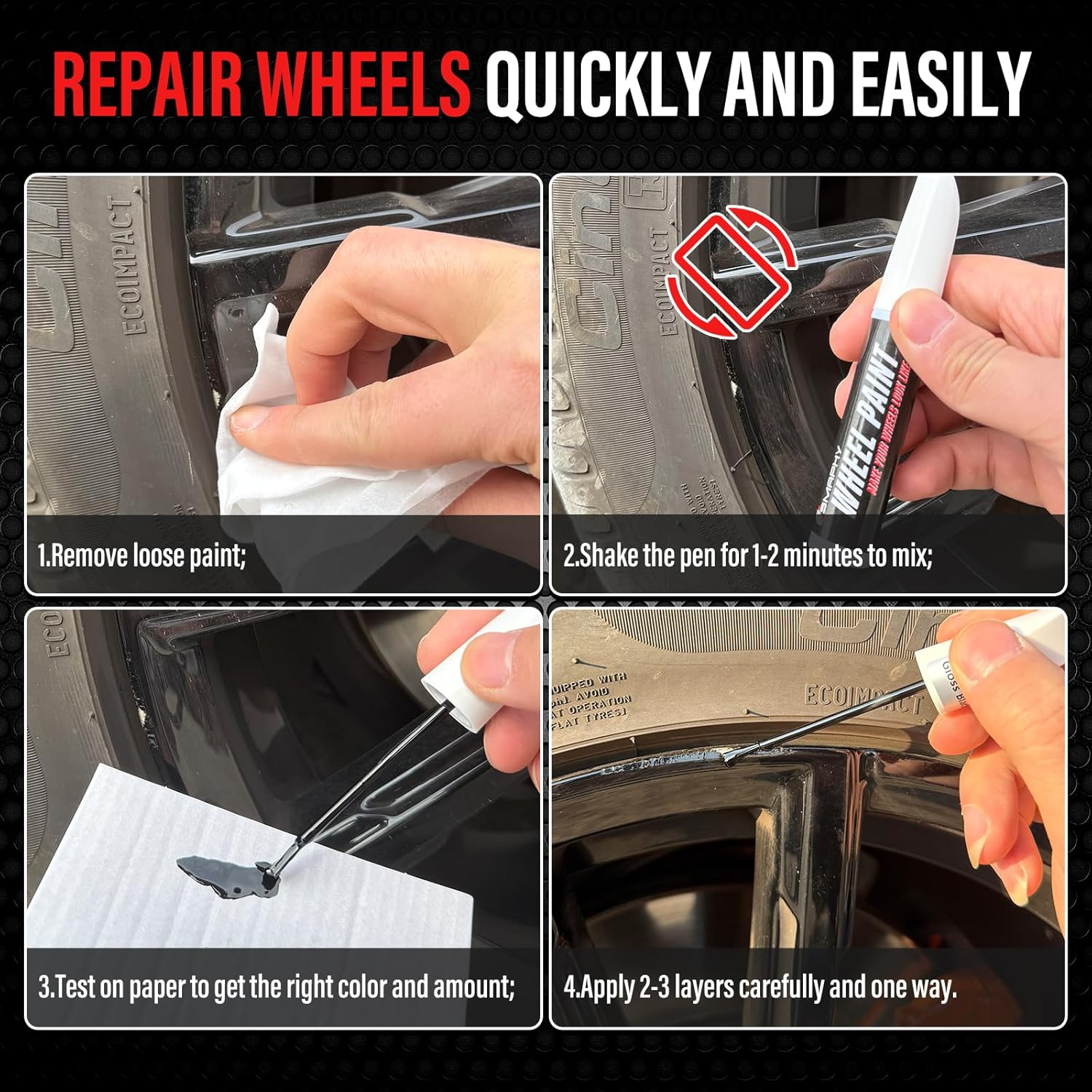 SMAPHY Gloss Black Rim Touch up Paint, Wheel Paint Pen for Metal, Universal Color Black Rim Paint for Wheel Scratches, Curb Rashes, Quick Drying and Long Lasting Adhesion(Gloss Black) image number 2