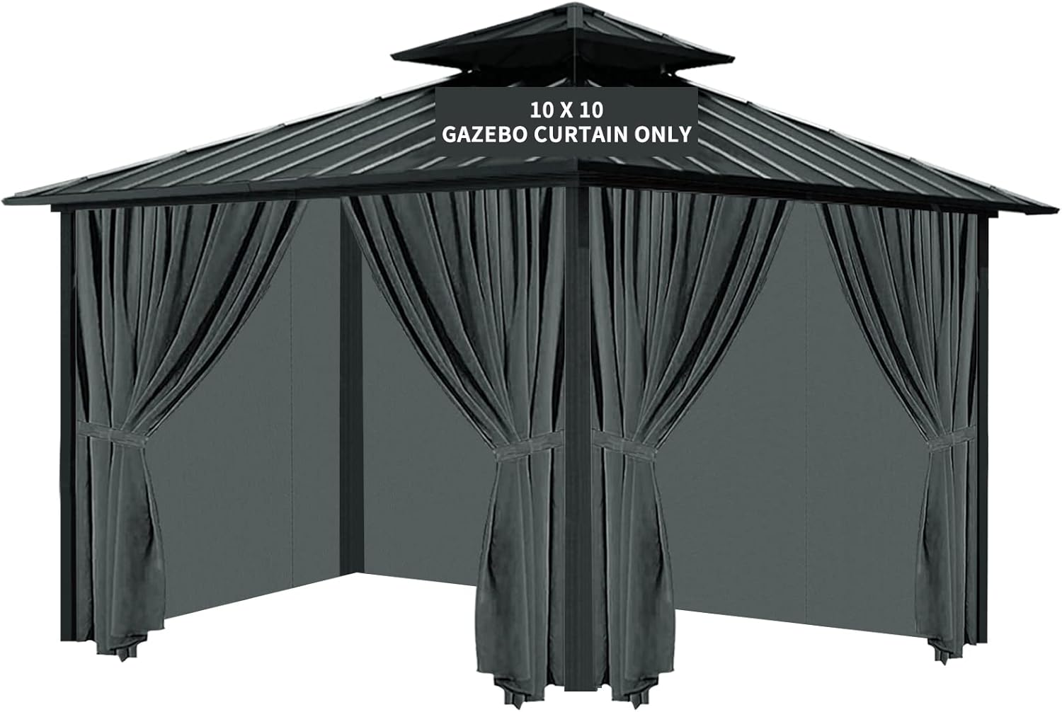 Gazebo Universal Replacement Privacy Curtain, 10'X12' Gazebo Curtains Outdoor Waterproof, 4-Panels Sidewall Curtains with Zipper for Patio, Garden and Backyard (Only Curtains, 10'X12', Grey)