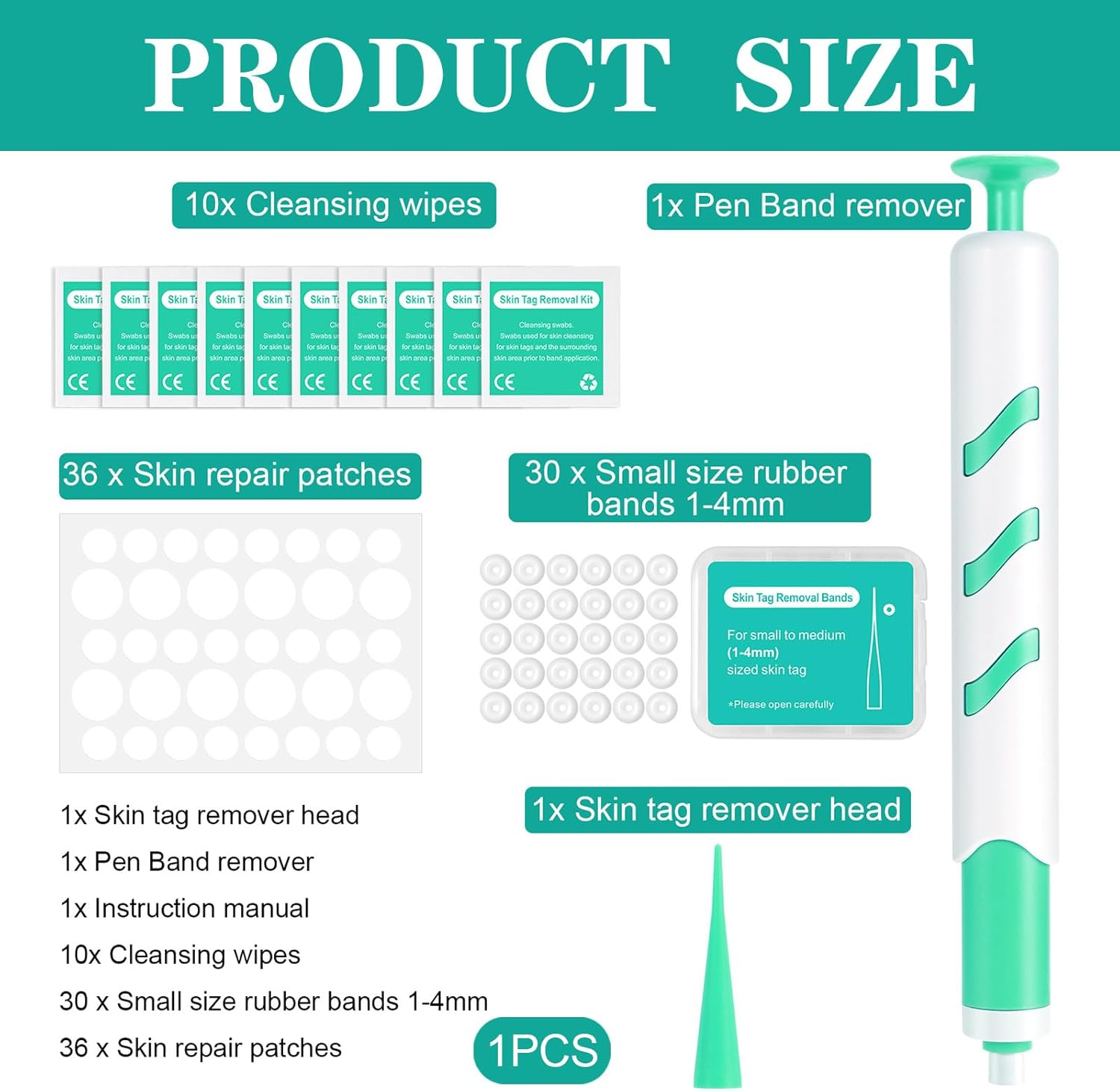 Skin Tag Remover Pen, 2-In-1 Standard Wart Remover, Skin Tag Removal, with 36 Repair Patches and Wet Wipes, Small Rubber Ring Suitable for Skin Tags Ranging from 1 Mm to 4 Mm in Size