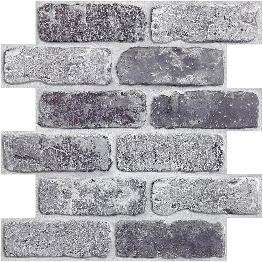 Commomy Peel and Stick Tiles for Wall 3D Wall Panels Faux Brick Stone, 11.8"X11.8", 10 Pcs, Wall Stickers PVC Wall Panels for Living Room, Bedroom, Interior Wall Decor
