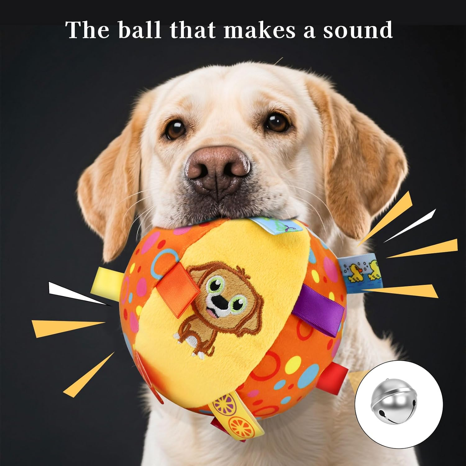 15 Cm Dog Ball Toy, Plush Interactive Dog Ball with Hanging Sign and Bells, Dog Toy Ball for Indoor Outdoor Entertainment (Blue Football) image number 5