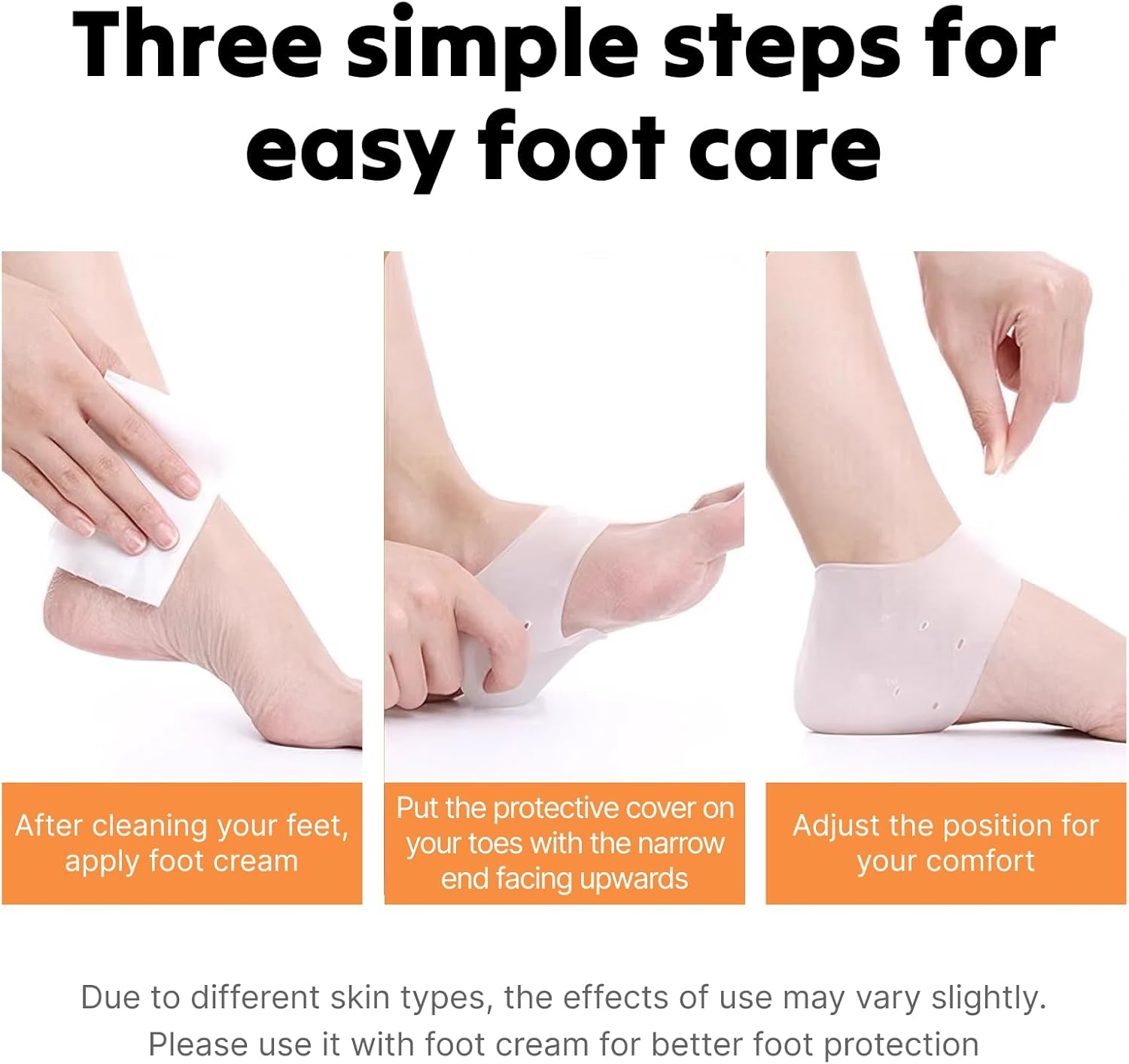 Gel Heel Protectors (2 Pairs), Silicone Gel Inserts for Men and Women, Moisturizing Relief for Blisters, Cracked Feet, Plantar Fasciitis, and Heel Spurs, Soft Cushioning Support for All Arch Types image number 4