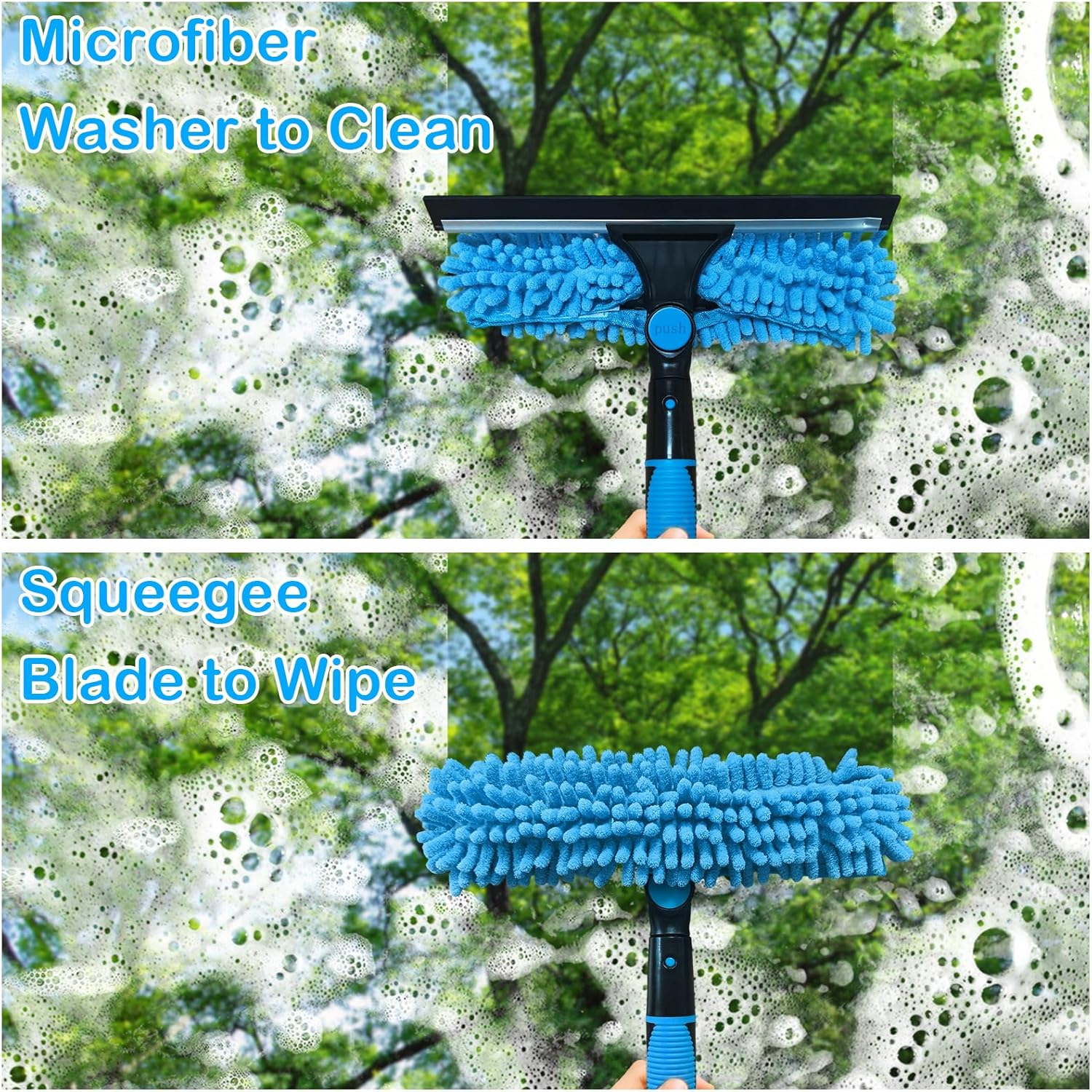 425 Cm Window Cleaner with Telescopic Handle, 2-In-1 Professional Window Cleaning Set, Silicone Squeegee, Microfibre Scrubber, Window Cleaning Set for Bathroom, Shower, Glass, Mirror, Wall, Car image number 6