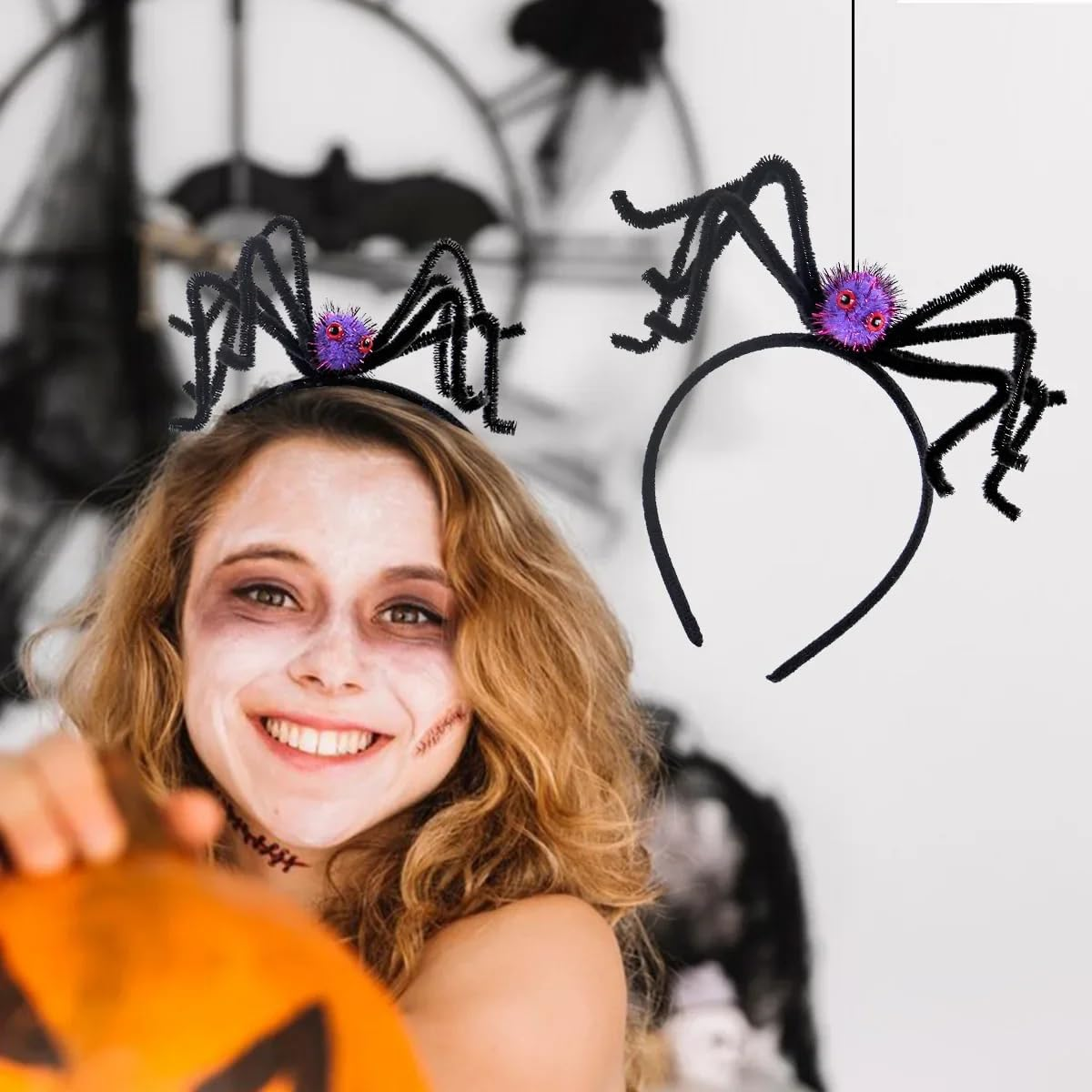 Spider Headpiece Halloween Headbands Cosplay Accessories Party Decorations Spooky Scary Creative Performances(Black、Purple)