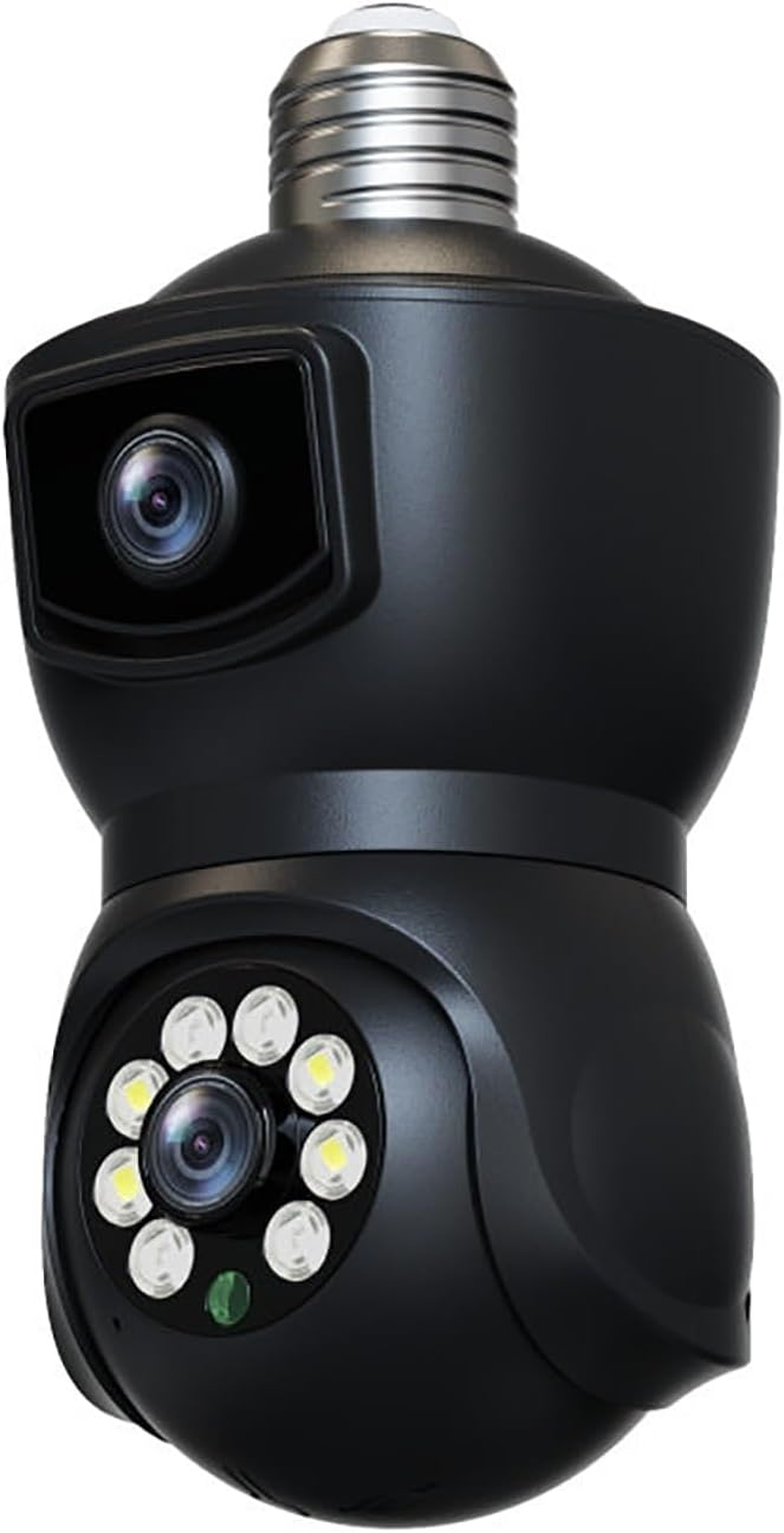 Wifi Dual Lens Security Light Bulb Camera,360&deg;Anoramic Humanoid Tracking Night Vision Motion Detection Cloud Storage IP Surveillance (Black) - Black image number 5