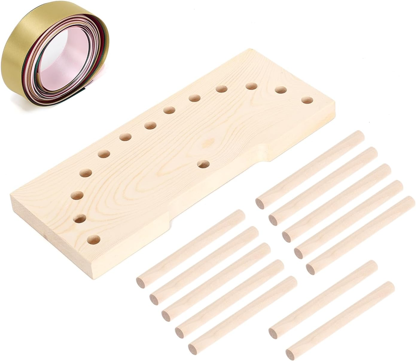 Ruimou 1 Set Wooden Bow Maker, with Wooden Board Sticks,Comes with 4 Different Colored Ribbons,For Crafts DIY Bows Decoration Gifts. image number 6