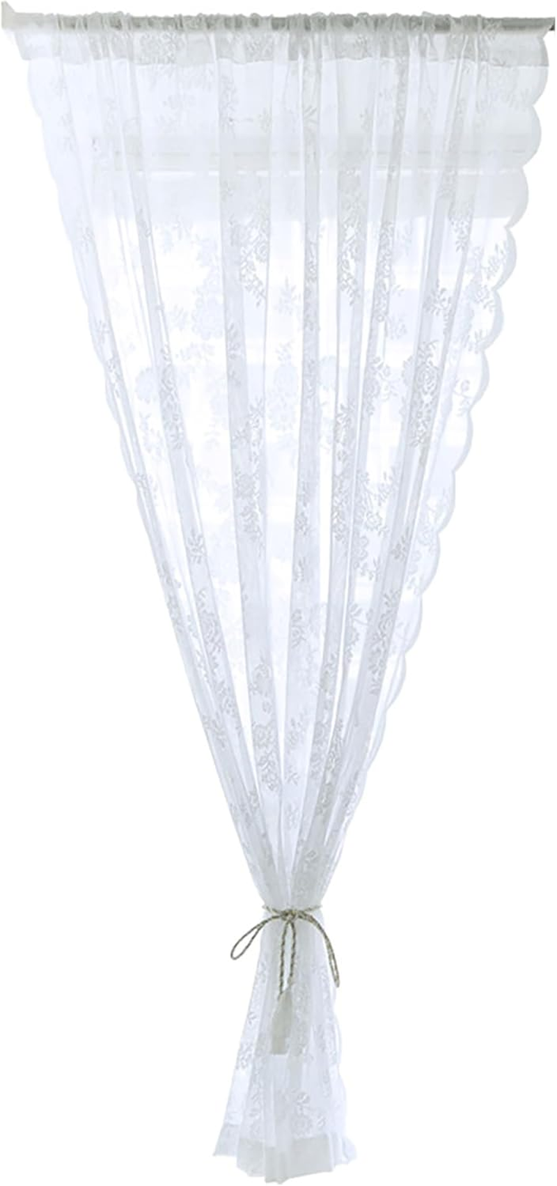 AIMALL Elegant White Lace Curtains, Punch-Free, Rod-Wearing Design, Ideal for Bedroom and Bay Windows image number 1