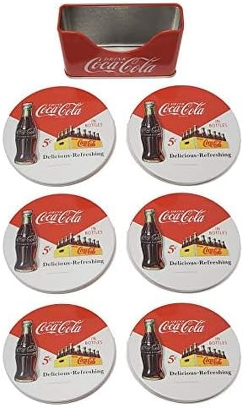 The Tin Box Company Coke 6 Pc Coaster Set with Standing Metal Holder image number 1
