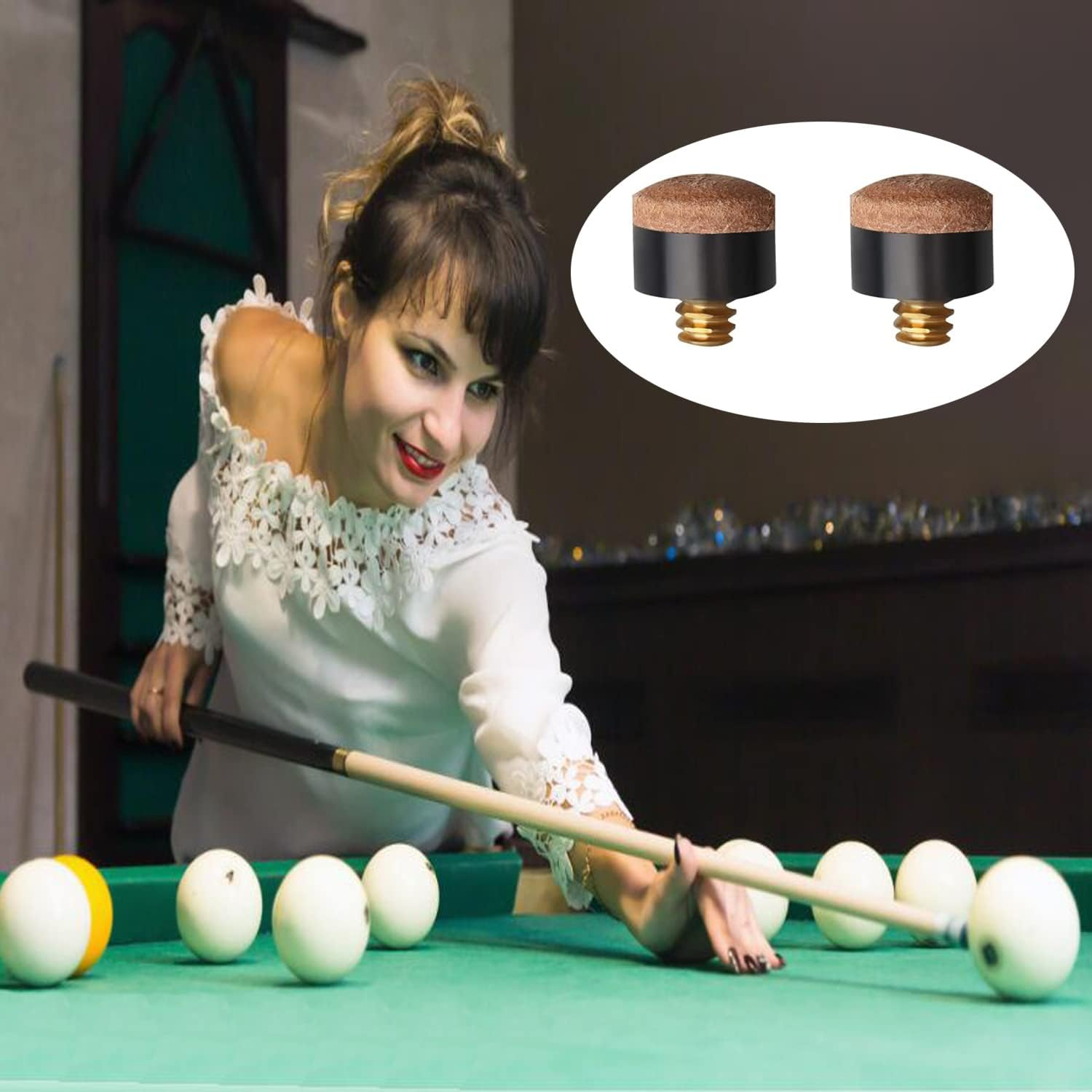 10 Pcs Screw on Tips 10 Mm Replacement Cue Tips for Pool Cues and Snooker， Pool Cue Tips Hard Leather Screw-On Tips for Pool Cues and Snooker(Brown) image number 3