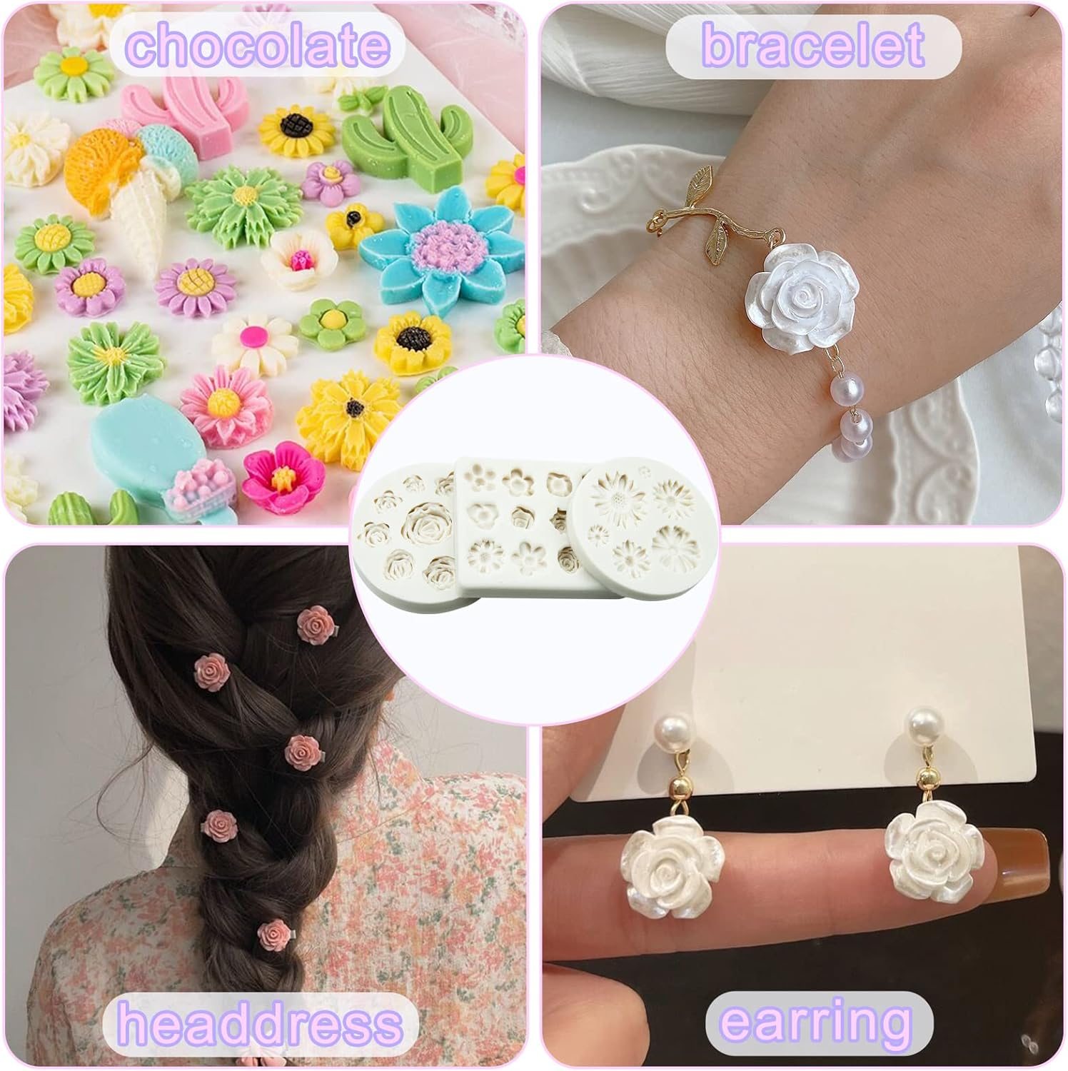 3 Pcs Flower Molds Flower Silicone Mold Flowers Fondant Mold Set Cake Baking Mold Sugarcraft Candy Chocolate Molds Polymer Clay Mold for DIY Soap Jewelry Casting DIY Crafting Projects image number 4