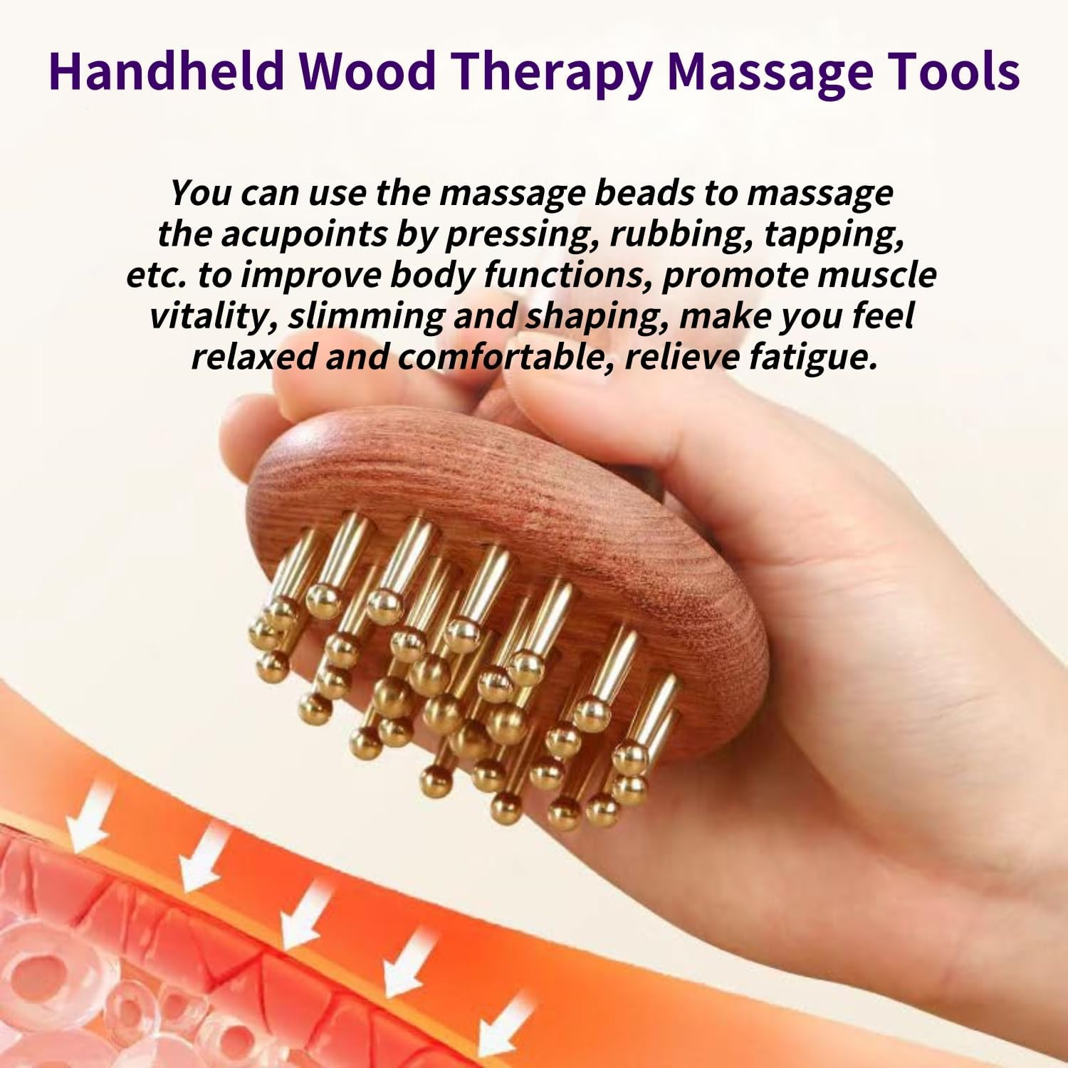 Wood Therapy Massage Tools 29-Teeth Copper Head Massager, Home SPA Body Relaxing and Stress Relief Handheld Massager, for Legs, Arms, Neck, Shoulder