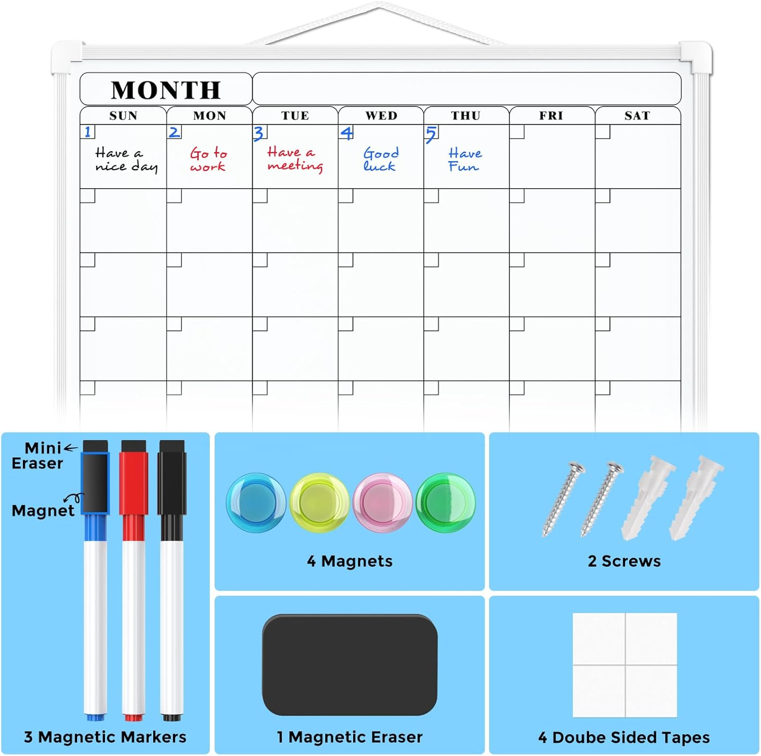 Maxgear Monthly Calendar Dry Erase Whiteboard for Wall, 16"X12" Small Hanging Double-Sided White Board, Portable Board for Planning, Drawing, Memo, to Do List, Home, Kitchen, Office image number 1