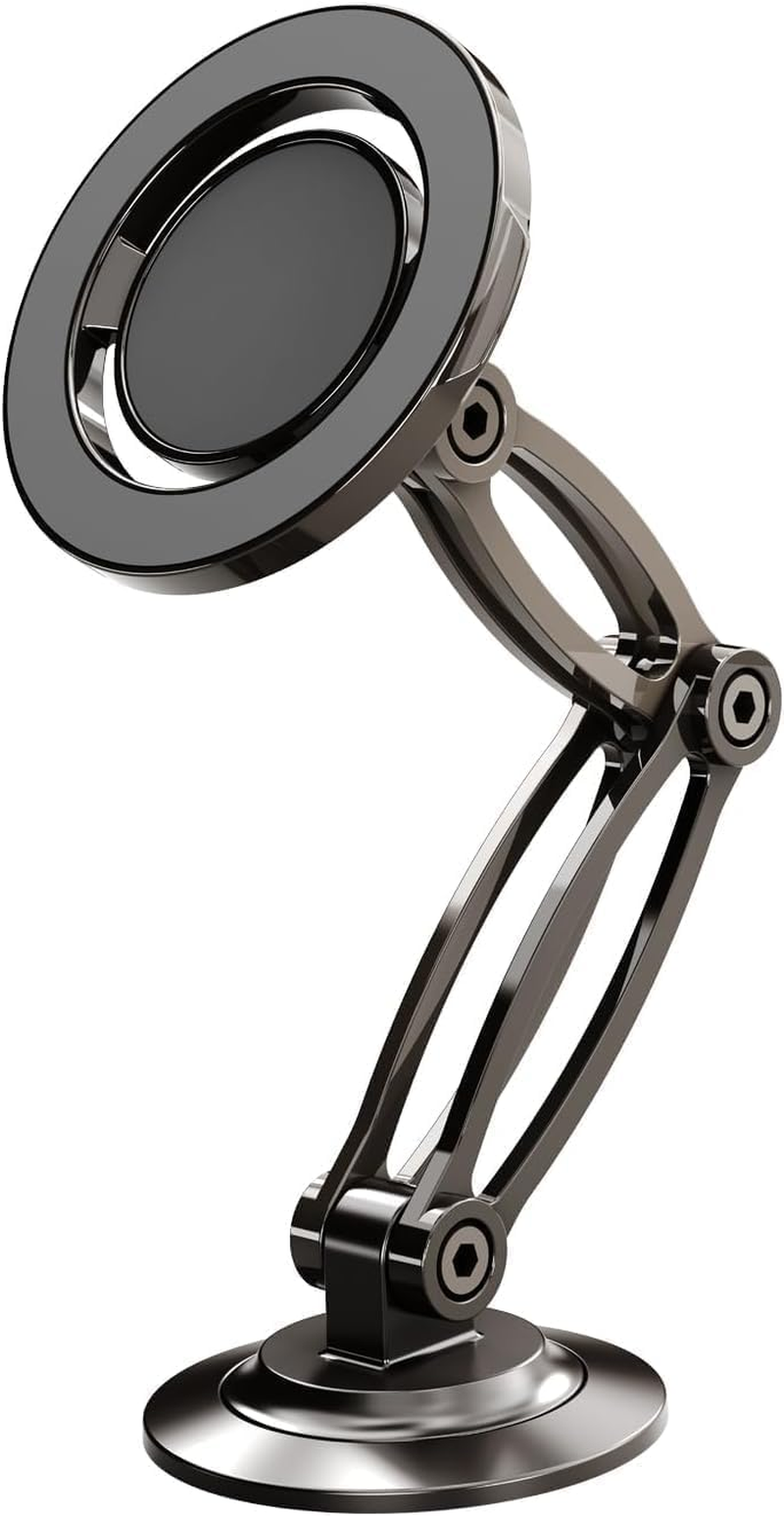 RUNGOS 1080&deg;Rotatable for Magsafe Car Mount [Strong N54 Magnet] [3 Universal Ball Robotic Arm] Indestructible Adjustable Collapsible Magnetic Car Mount Phone Holder for Dashboard Windshield Desk Etc. image number 2