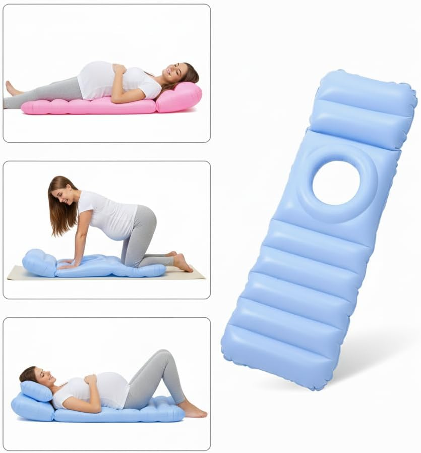 Inflatable Pregnancy Pillow &ndash; Full Body Maternity Airbed with Tummy Hole &ndash; Comfort & Support for Sleeping, Yoga, Massage, Rest, Prenatal Pain Relief, Bump Support & Relaxation (Blue) - Pink image number 2