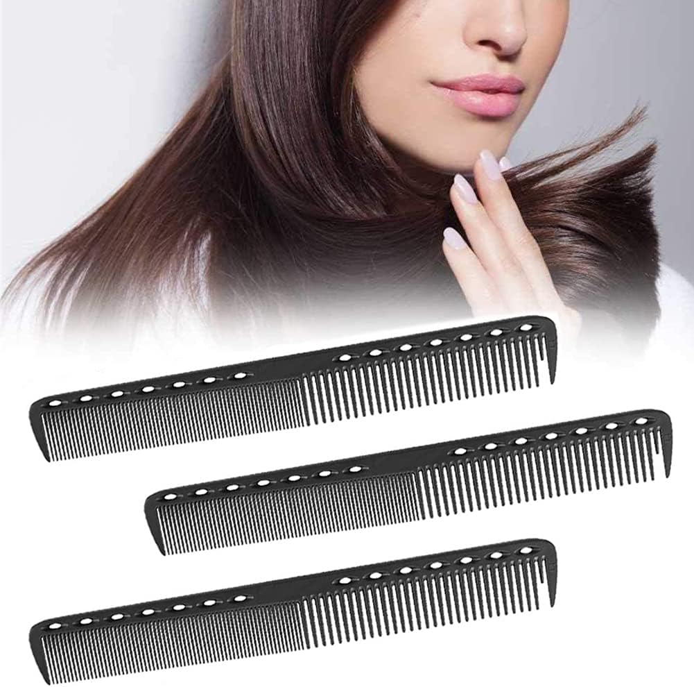 Medsuo 3Pcs Professional Heat Resistant Barber Fine Cutting Hairdressing Fiber Carbon Barber Comb for Salon and Home - Medium and Fine Tooth