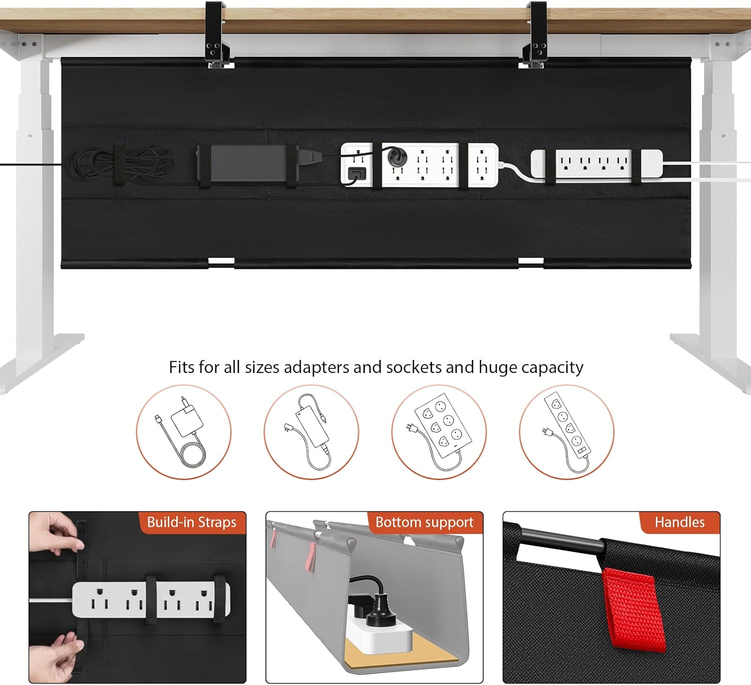 Univivi No Drill under Desk Cable Management Tray, 48" Cord Organizer for Table, Clamp/Screw Mount Desk Cable Management, Premium Fabric Cable Management Tray for Office, Home (Extra Large) image number 6