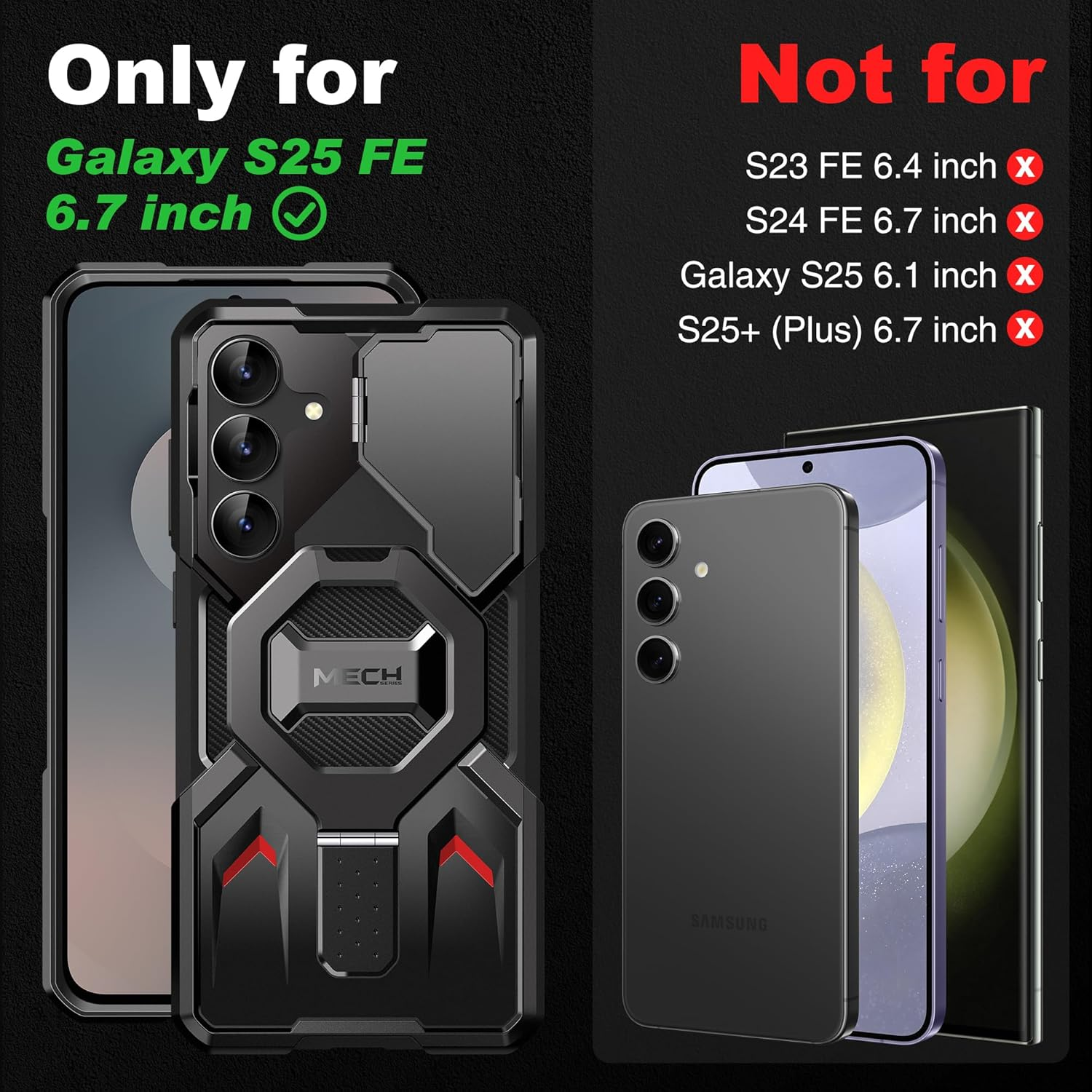 TONGATE Magnetic for Samsung Galaxy S25 FE Case with Privacy Screen Protector, [Compatible with Magsafe][Camera Protective Cover][Military-Grade Protection] Ring Stand Phone Case S25 FE 6.7", Black - S25Fe Hd Black image number 5