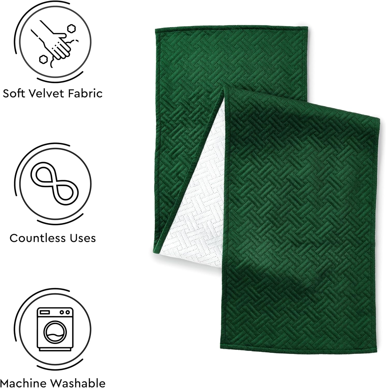 Encasa Dining Table Runner for 4 to 6 Seater | Forest Green Quilted Velvet | 32X150 Cm | Machine Washable image number 2