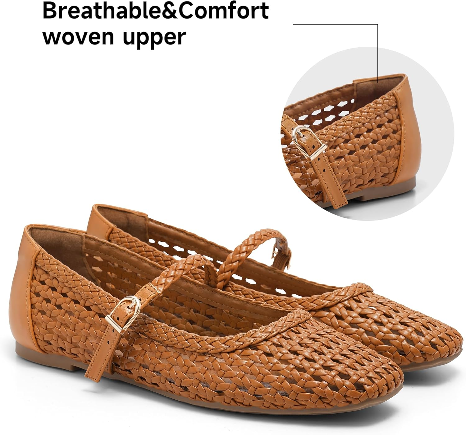 Maxmuxun Ballet Flats for Women Square Toed Mary Jane Flat Comfortable Woven Dressy Shoes image number 2