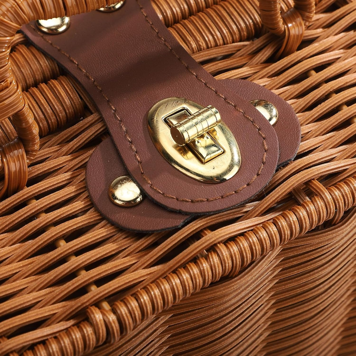 Retro Plastic Wicker Suitcase,Rattan Suitcase Box with Leather Strap Lock,Wicker Picnic Basket Storage Box,Suitcase Basket Rattan Storage Basket for Picnic outside Party (A1) image number 6