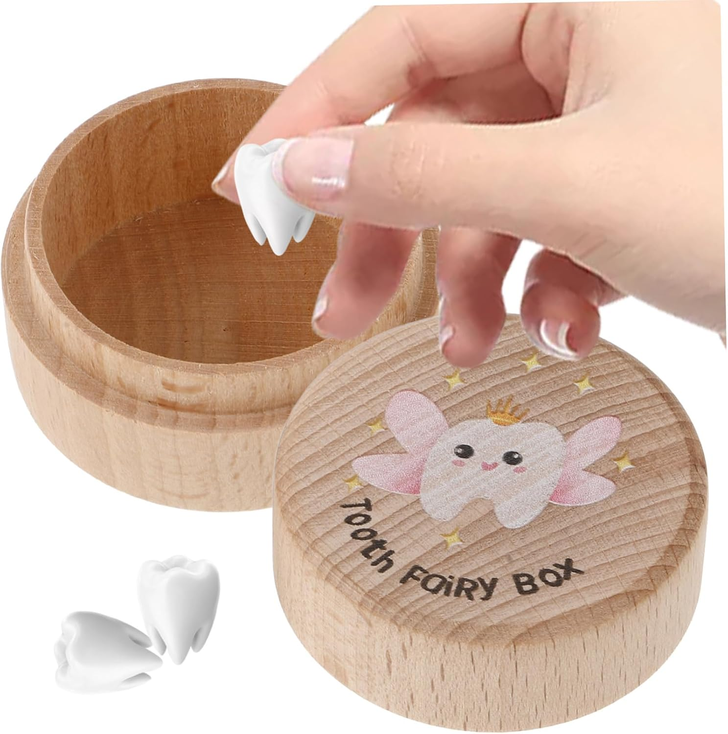 Healifty Wooden Tooth Box Newborn Keepsake Box Tooth Holder Boys and Girls Souvenir Organizer image number 4