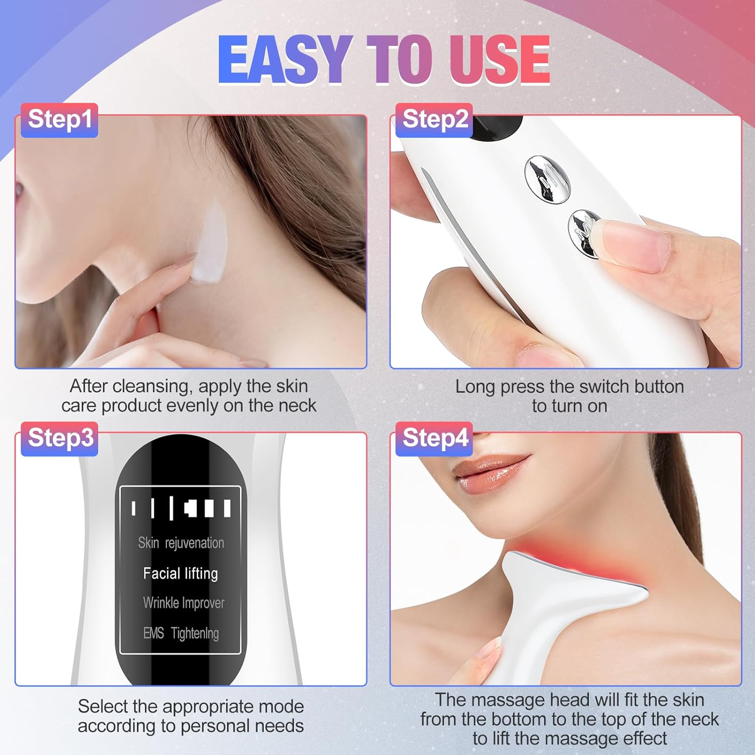Face Massager for Neck Face, 3 Intensities, 4 Modes Face Firming Device for Neck Face, Portable Neck Face Lifting Device for Lifts and Tightens Skin, Firm Smooth, Black image number 4