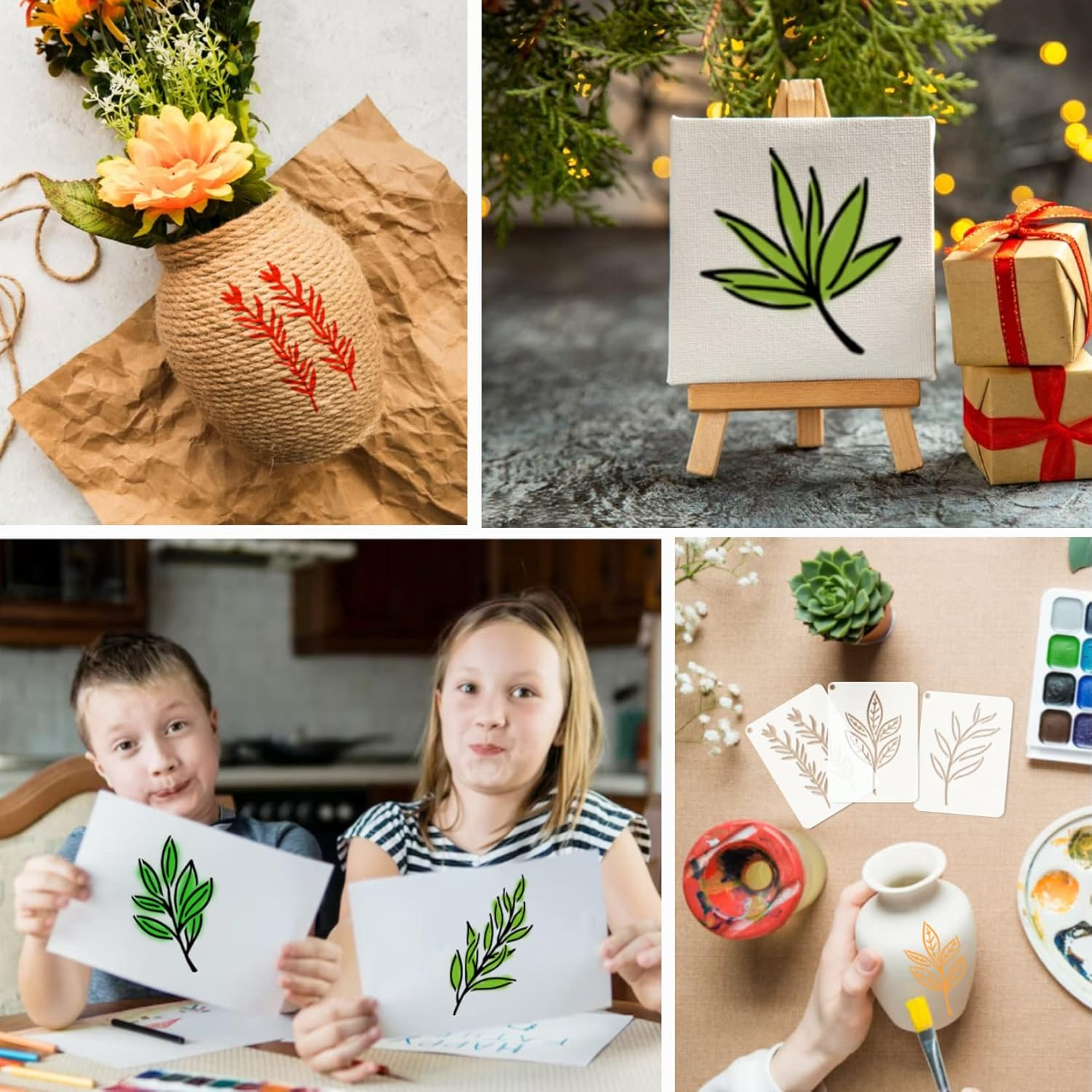 Leaf Stencils for Crafts Small Leaves and and Branches Paint Plant Stencil for Painting on Wood Wall Card Making, Tiny Nature Vine Herb Essential Art Stencils for Adults Kids (50 Leaves) image number 2