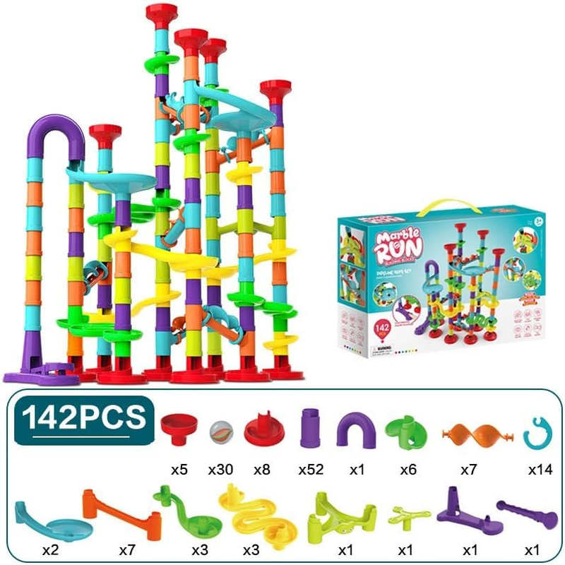 142Pcs Marble Track Set, Reusable Funny Marble Maze Game Building Toys, DIY Assembly Building Block Toys, Construction Building Blocks Educational Toys for Kids Gift image number 3