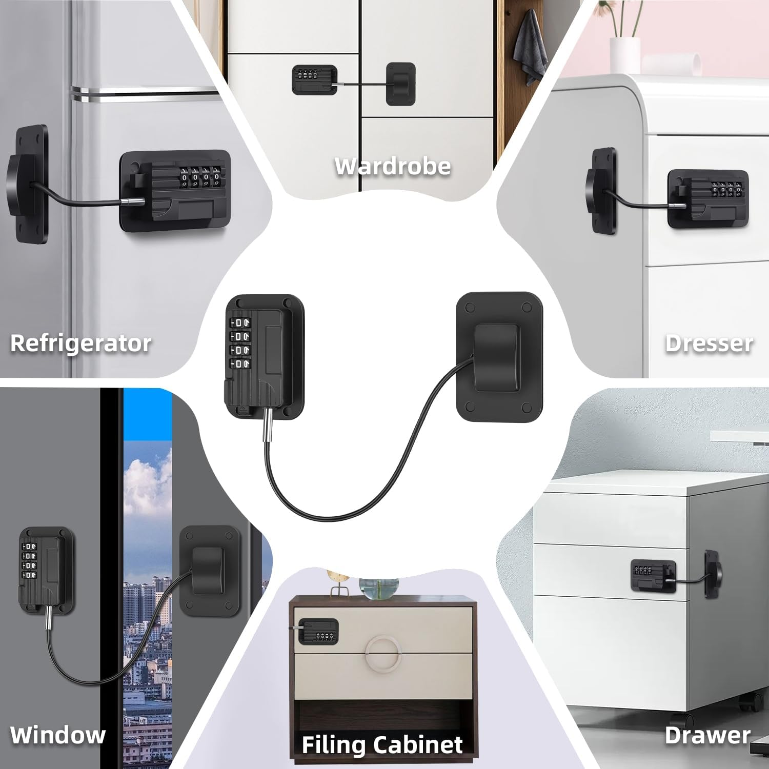 Upgraded Combination Fridge Lock for Child Safety, Keyless Refrigerator & Freezer Lock with Code for Kids, Black image number 5