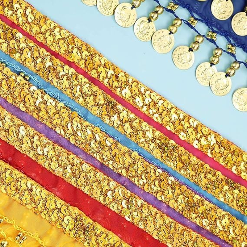 Dingllidinghong Belly Dance Hip Scarf,Belly Dancing Skirt with 128 Gold Coins,Belt Scarf Skirtfor Dance for Yoga Class image number 4