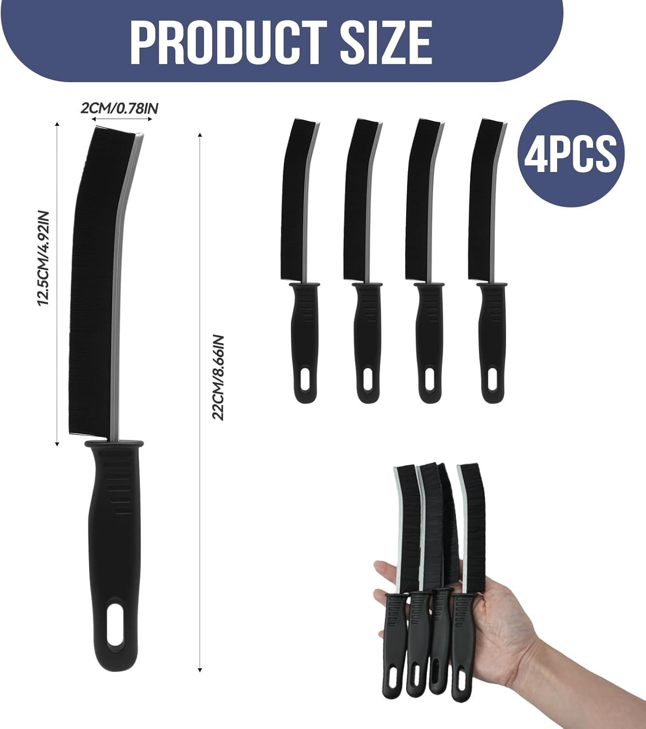 Deep Crevice Cleaning Grout Brushes, 4 Pcs Hard Bristle Cleaning Brush with Non-Slip Handle, Household Supplies for Bathroom Kitchen Toilet Window Vehicle (Black) image number 4