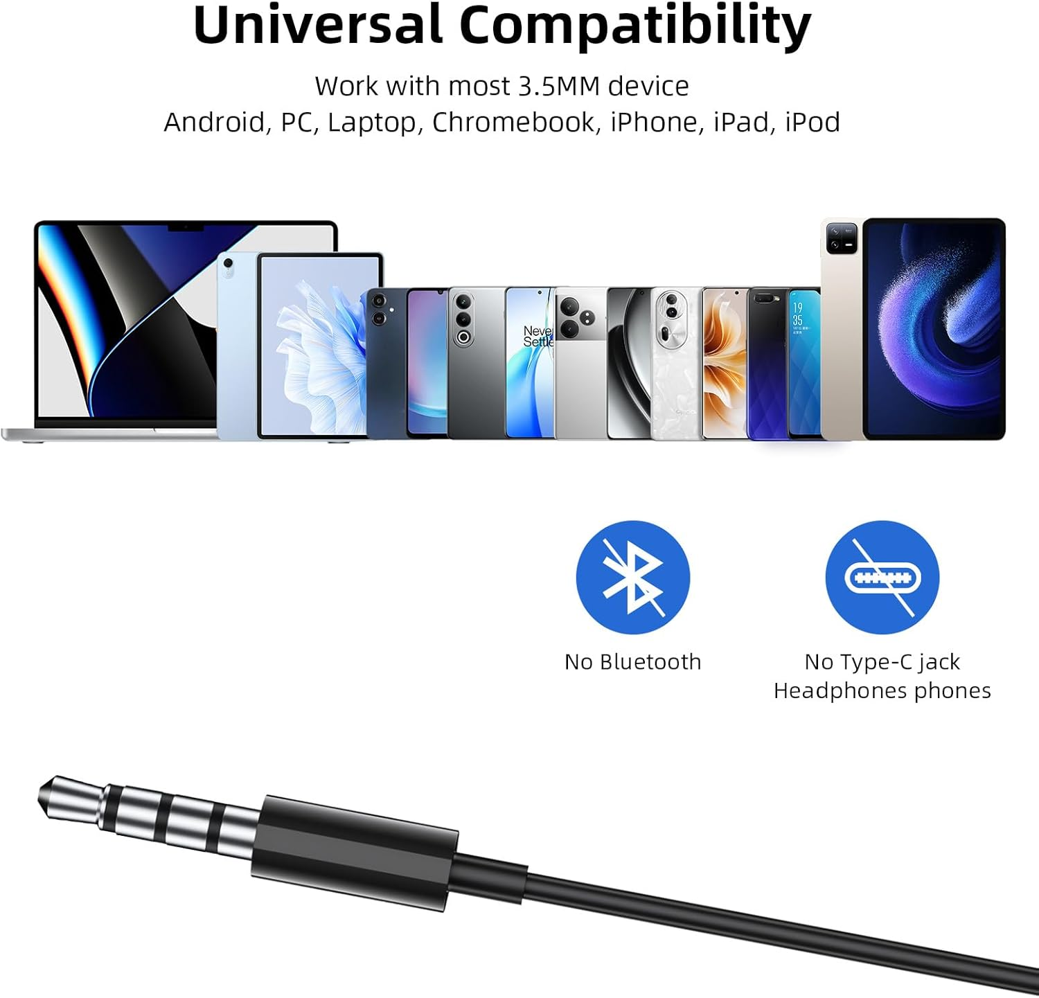AUX 3.5Mm Wired Earbuds with Mic & In-Line Volume Control Headphones, Crystal Clear Audio Noise Isolation Corded for 3.5Mm Jack In-Ear Buds for Iphone, Samsung, Computer, Laptop, Kids, School Students image number 3
