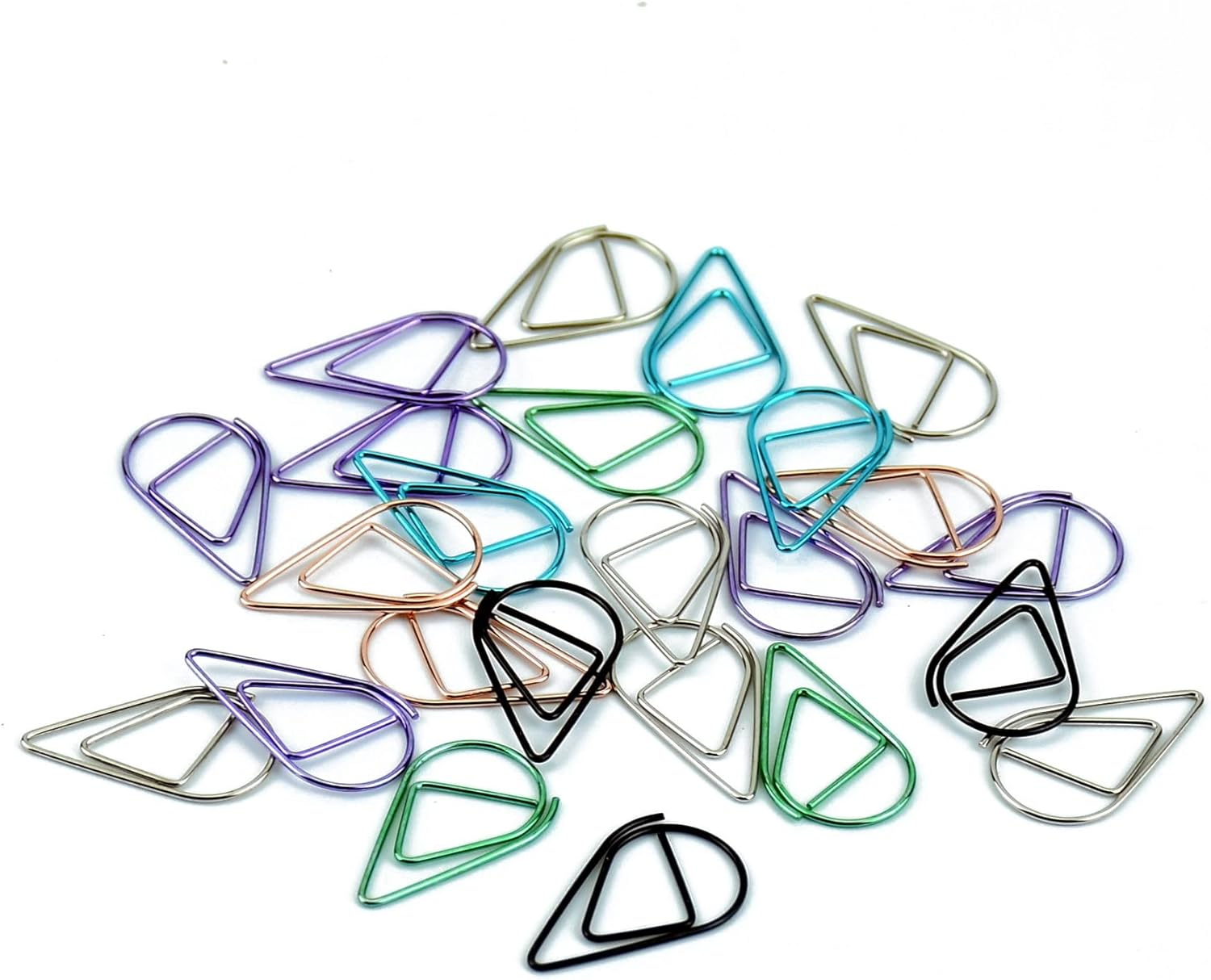 50Pcs Small Golden Paper Clips, Water Drop-Shaped Paperclips Bookmarks for Office Stationery Document, Memo, Poster, Photo (Blue)