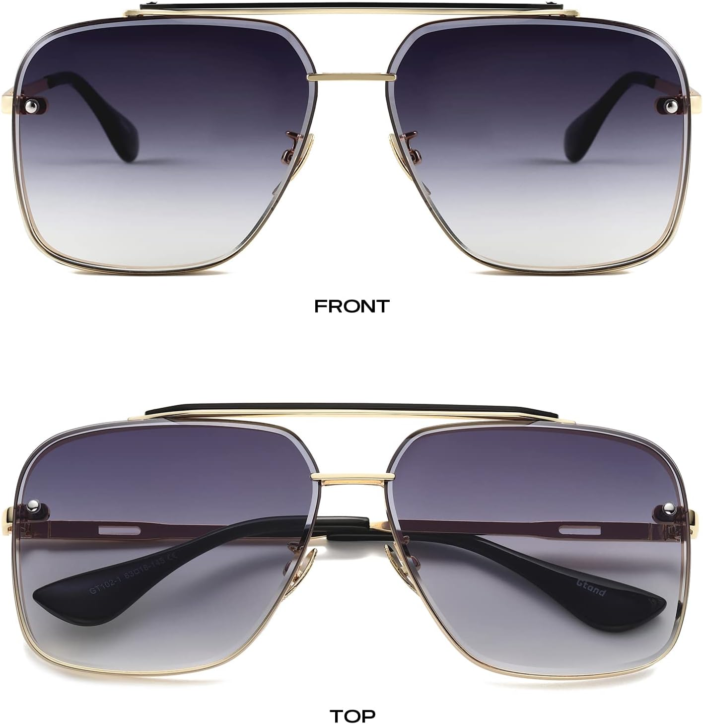 Gtand Fashion Oversized Square Aviator Gradient Sunglasses for Men Women Vintage Metal Sun Glasses 63Mm - C3 Gold Frame/Gradient Gray Lens image number 6