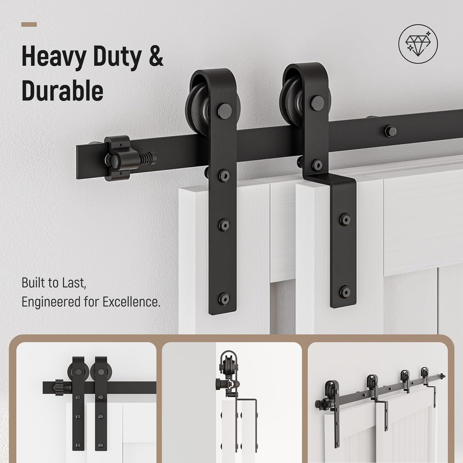 Sliding Door Hardware Bypass Double Door 173 Cm Sliding Door System Complete Set Walker Rail Wheels Set Black for 2 Wooden Doors 80 Cm Wide J Shape image number 6