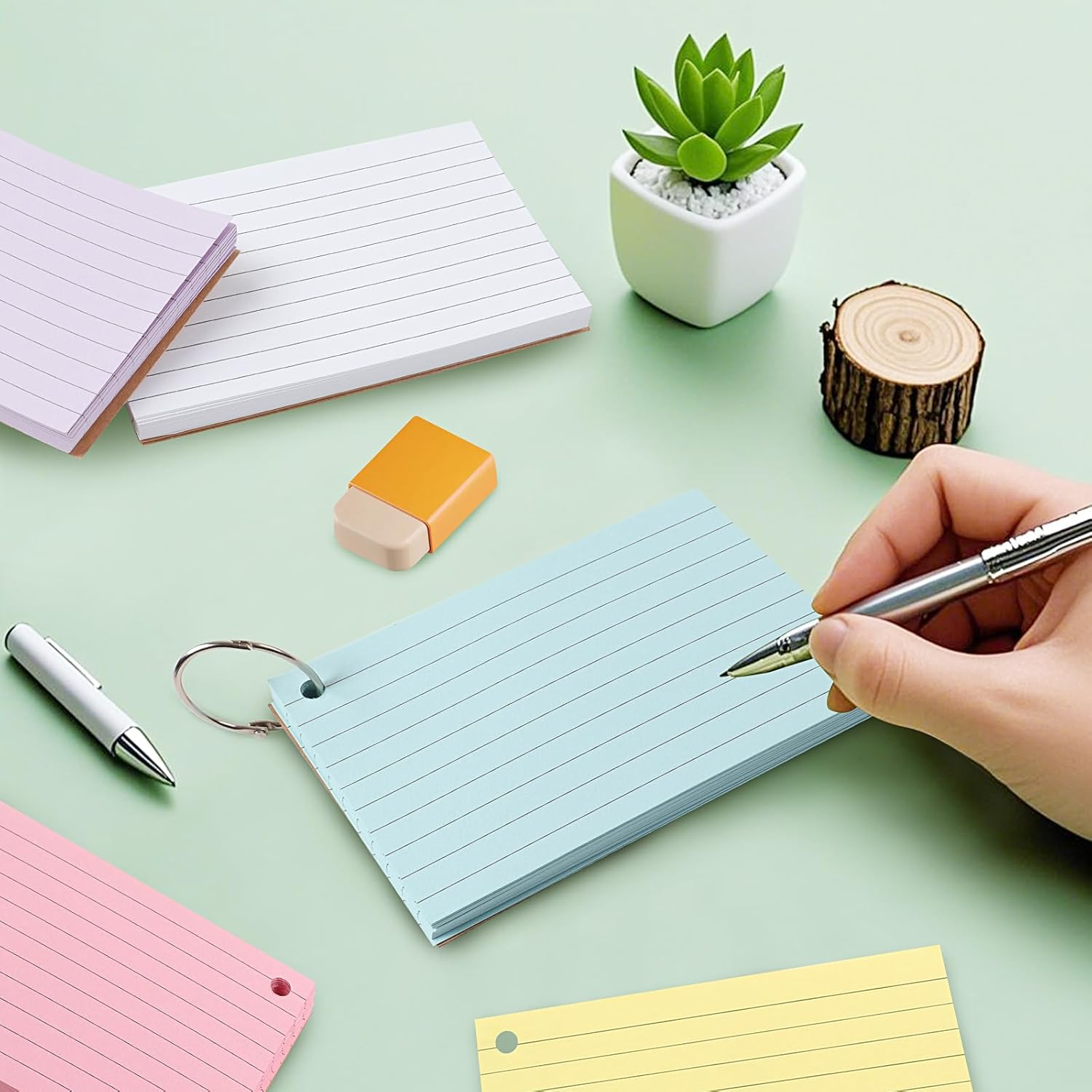 300 Revision Cards, 6 Packs Index Cards with Binder Rings, Multi-Color Kraft Record Cards for Note-Taking, Language Learning, 12.5 * 7.5Cm image number 2