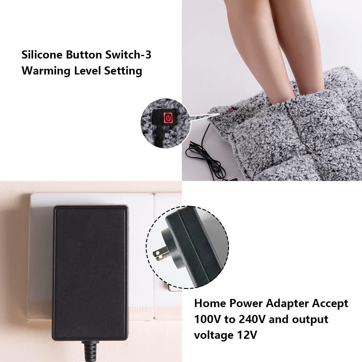 STONECREST Electric Foot Heating Pad Low Voltage - Sherpa Foot Warmer, Max 4 Hour Auto Shut-Off, Fast Heating (Grey/White -Heated Foot Warmer) image number 3