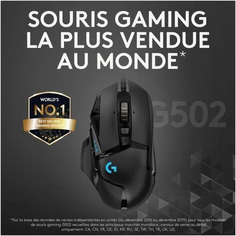 Logitech G502 Hero High Performance Wired Gaming Mouse, Hero 16K Sensor, 16,000 DPI, RGB, Adjustable Weights, 11 Programmable Buttons, On-Board Memory, Pc/Mac - Black image number 5