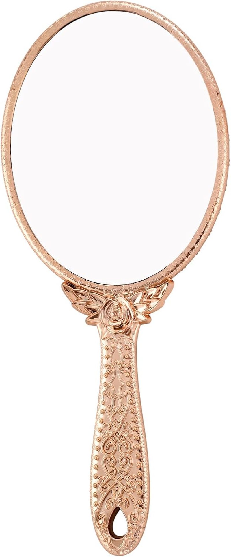 XPXKJ Handheld Mirror Handle Vanity Makeup Home Salon Travel Use (Carved Oval, Rose Gold) image number 6