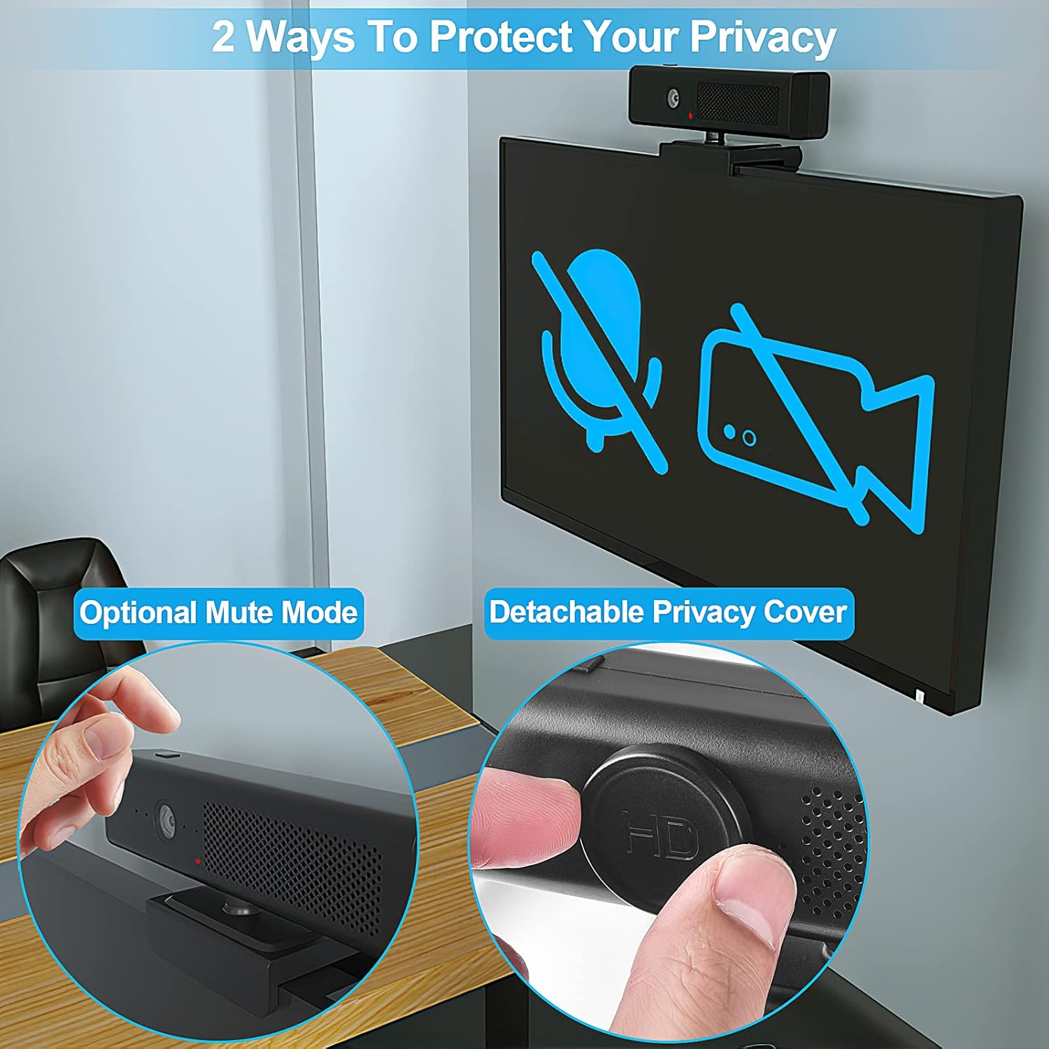 Full HD 1080P Computer Camera with 4 Built-In Omnidirectional Microphones and Speaker for Video Conference Streaming, USB External Webcam with Magnetic Privacy Cover for Desktop Monitor Laptop image number 1